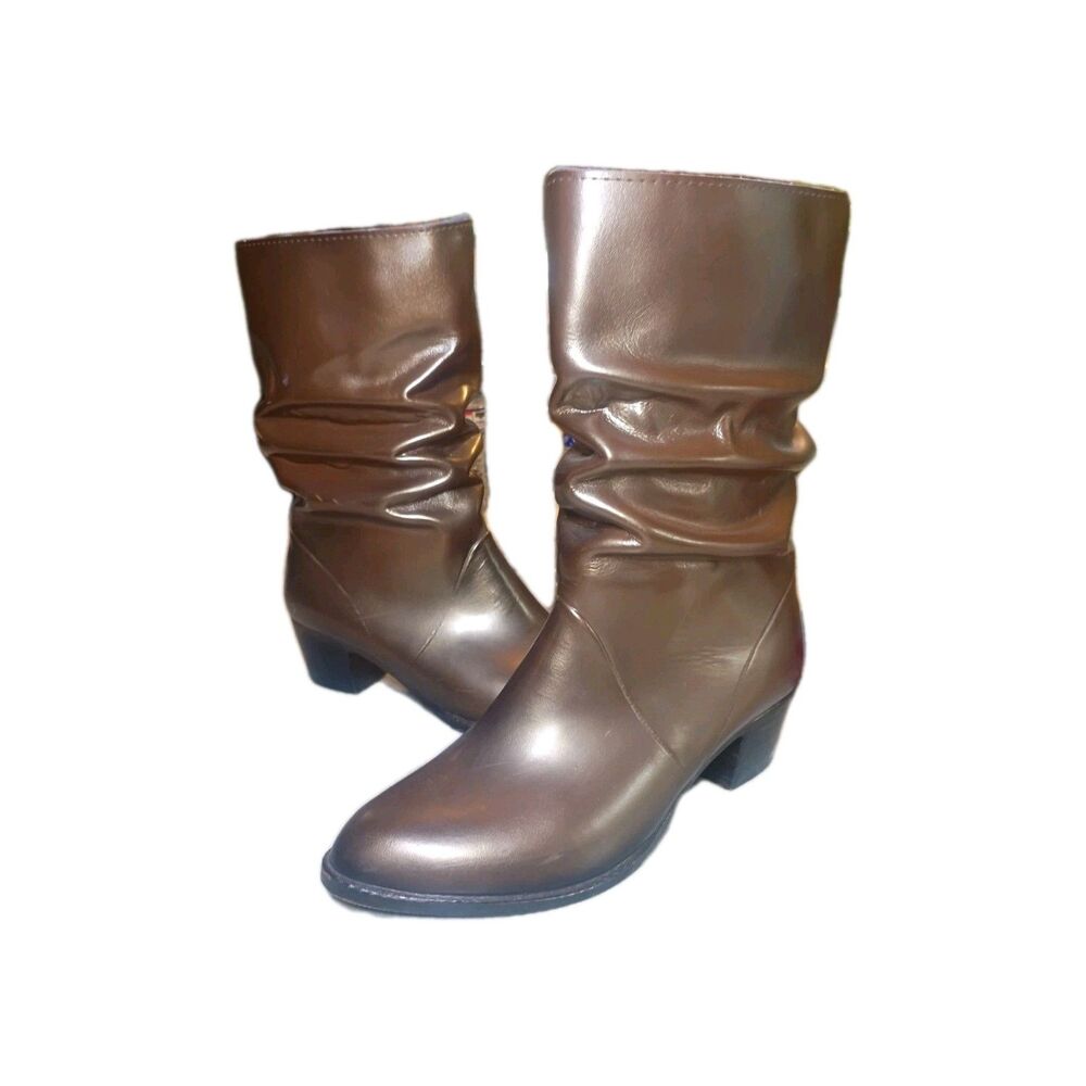 Vintage ST JOHNS BAY Brown Leather Slouch Boots Women' s Size 8 Near MINT Condit